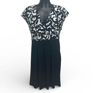 Enfocus Studio Black & White Fit and Flare Midi Dress Paisley Stretch Size 16